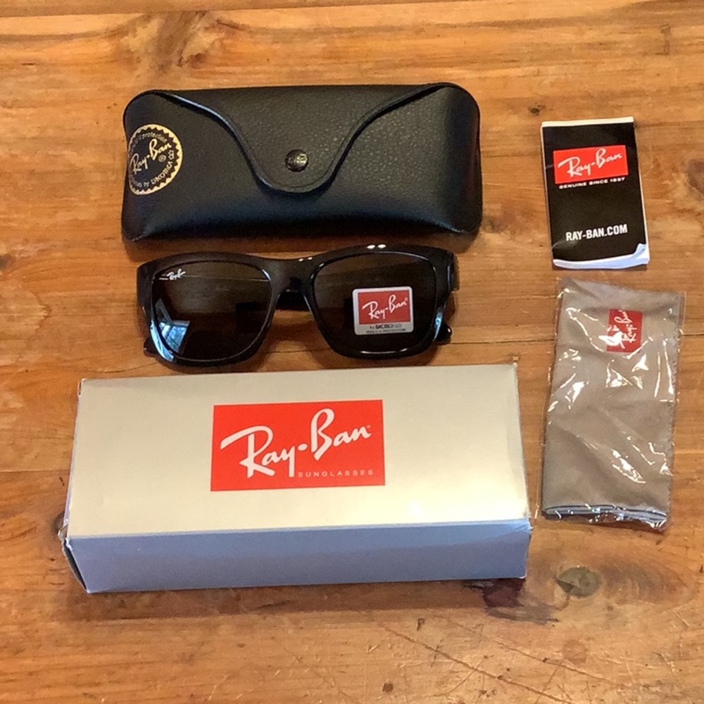 Ray-Ban Sunglasses RB4194 Polished Black w/ Dark Green Lenses NWT
